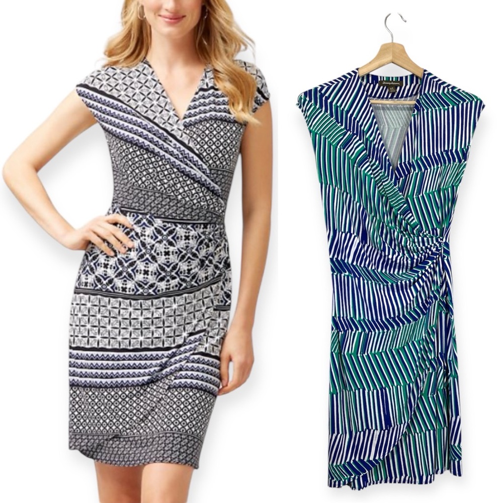 Tommy Bahama Blue and White Geometric Midi Dress